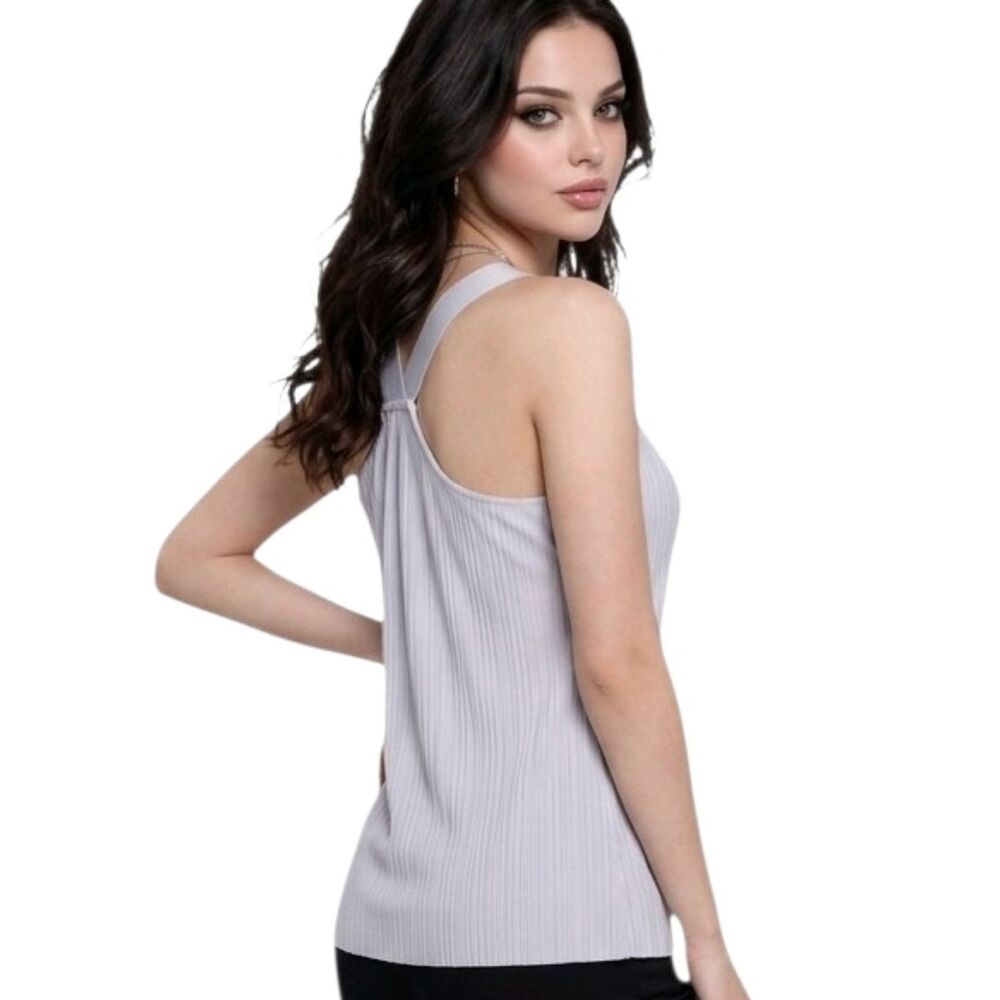 Banana Republic Gray Textured V-neck Grosgrain Ribbon Straps  Blouse Size S